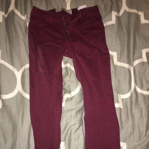 Maroon velvet skinny jeans